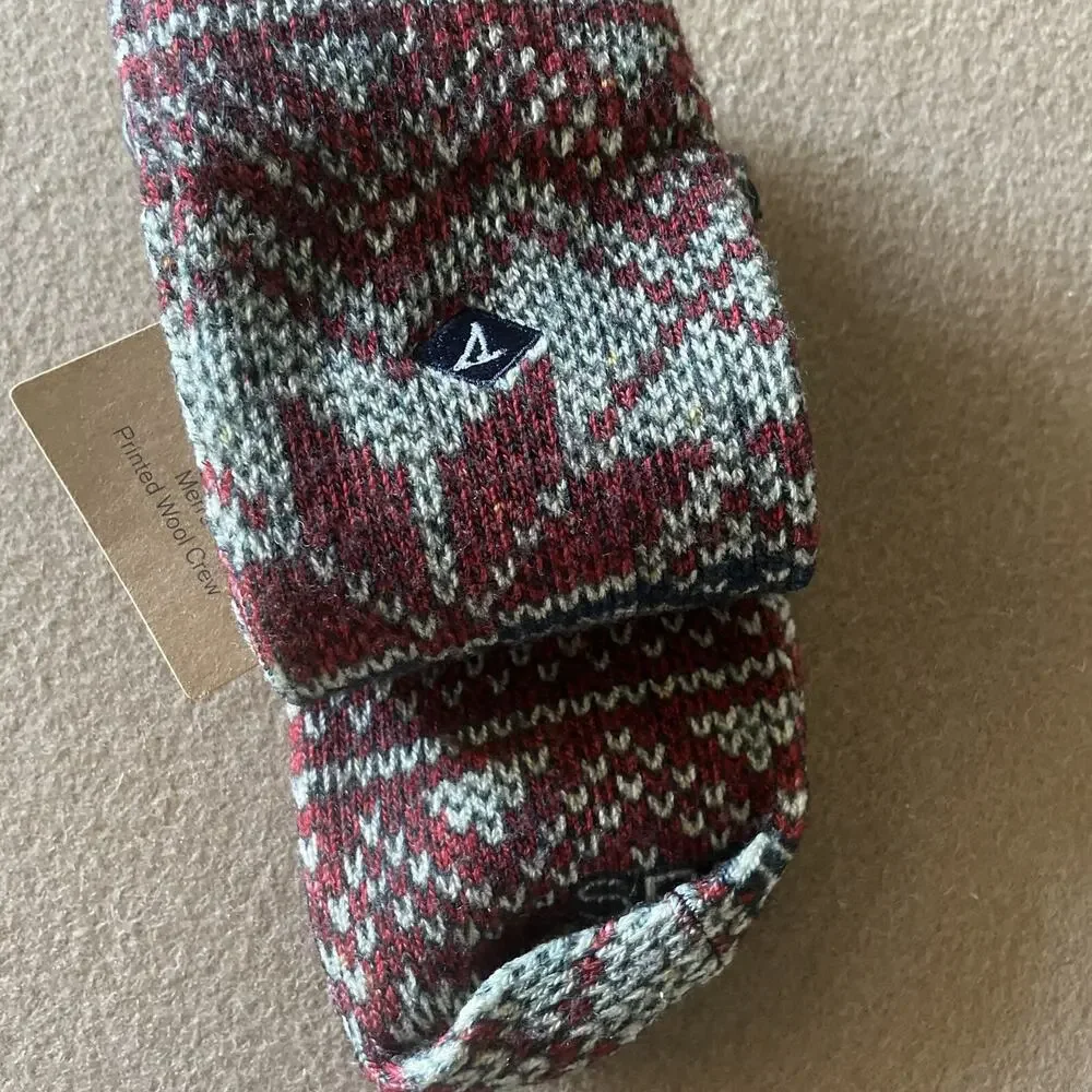 SPERRY Men's Printed Wool Cushion Crew Sock 6-12 73% Merino Wool